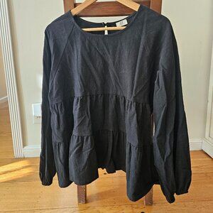 NLT Tiered Black A-line loose top